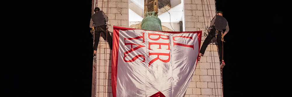 Libertas flag on the clocktower in Dubrovnik